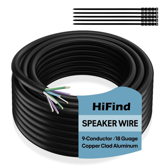 18 9-Conductor 25 4-Channel AWG Speaker Wire Cable Ft, CCA Stranded Hiding Primary Wire Low Voltage Remote Wire