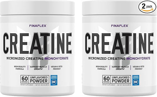 FINAFLEX Pure CREATINE, Unflavored - 10.6 oz, Pack of 2 - Promotes Muscular Strength, Size & Performance - 100% Pure, Micronized Creatine Monohydrate - NSF Certified - 120 Total Servings