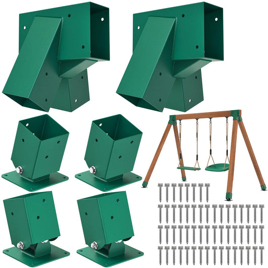 BeneLabel A-Frame Swing Set Brackets with 4pcs Swing Leveling Base Brackets Heavy Duty Swingset Hardware Kit DIY Swingset End Bracket for 4 (4x4) Legs & 1 (4x6) Beam Green