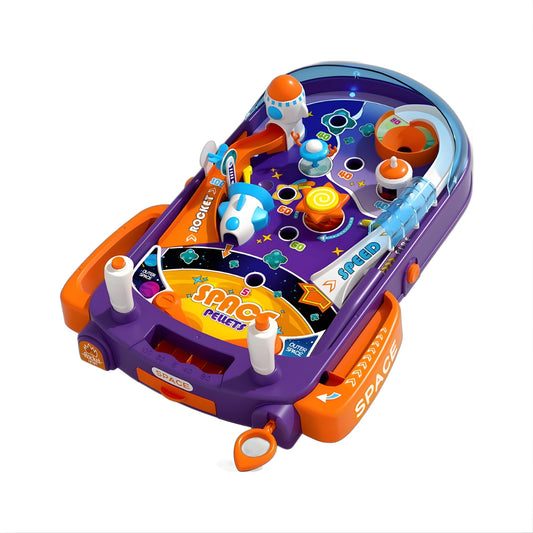 OLEOCA Tabletop Pinball Machine - Space Mini Arcade Game with Sound & Light, Pull-Back Launcher, Flippers, Carry Handle, Suction Cup Feet, Games for Kids Ages 3+