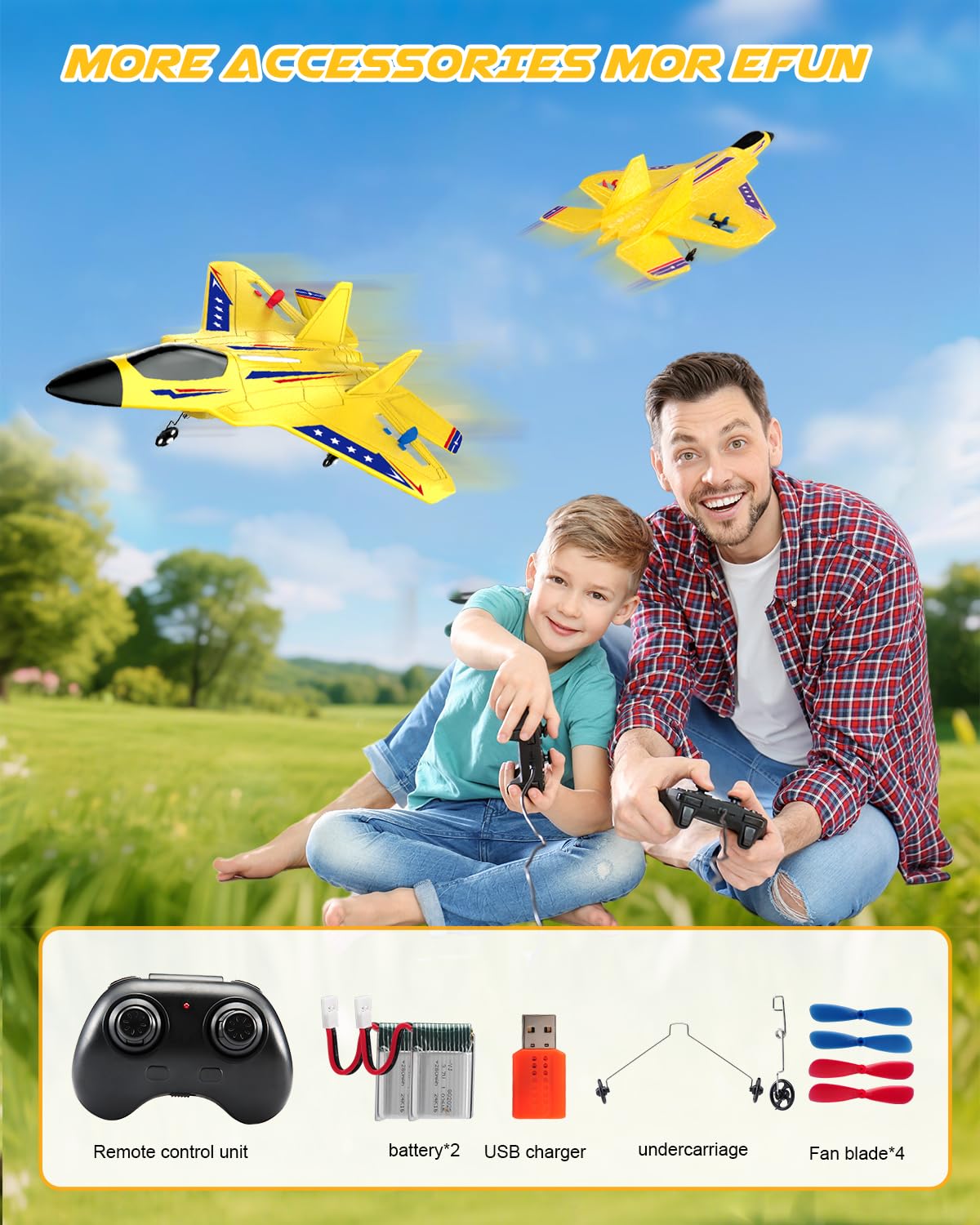 ANTSIR RC Plane F22 RC Airplane, 2. 4GHz Foam Remote Control Airplane with Gyro Stabilizer/LED Light/2 Rechargeable Batteries Easy to Fly RC Glider Jet Toy for Kids Boys Adults Beginners (Yellow)