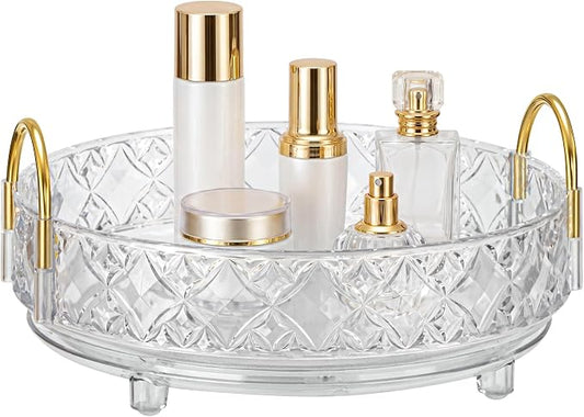 360 Rotating Makeup Organizer for Vanity,Adjustable Perfume Organizer for Dresser, Multi-Function Spinning Cosmetics Skincare Storage for Bedroom, Dresser, Countertop, Clear