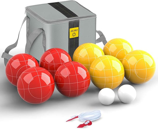 Professional Grade 107mm Bocce Ball Game Set Regulation Size and Weight 920g for Official Tournaments (Red and Yellow)