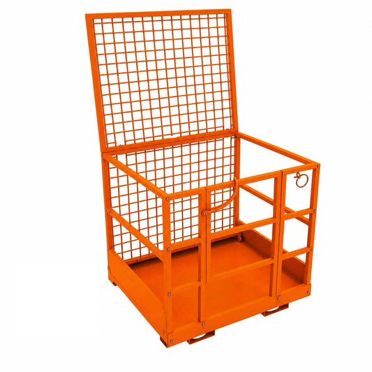 43"x45" Forklift Safety Cage with Wheels, Heavy Duty 1800 LB Capacity Forklift Man Basket with Safety Harness & Lock, Forklift Work Platform Lift Basket for Lifting Loader