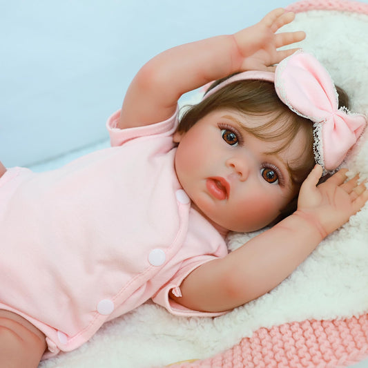 SCOM Reborn Baby Doll Girl - 18 Inch Realistic Real Life Doll with Hair, Lifelike Baby with Anatomically Correct, Newborn Toddler with Vinyl Body for Age 3 4 5 6 Year Old Gift