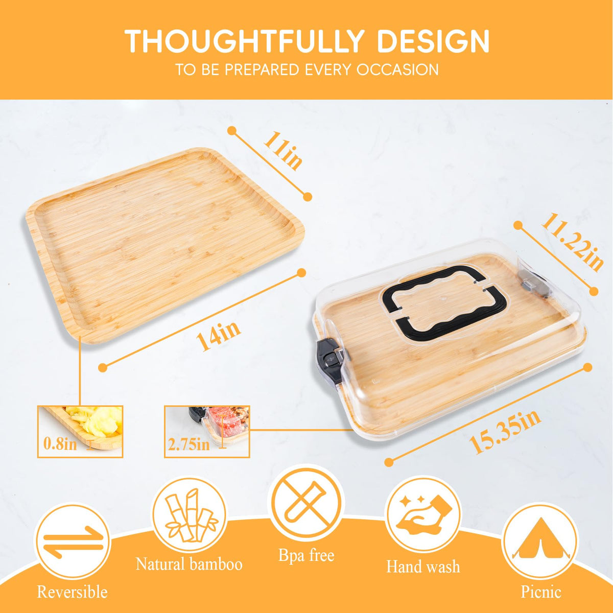 Charcuterie Board with Clear Locking Lid, Travel Portable Cheese Board Set, Bamboo Cutting Boards for Kitchen, House Warming Gifts New Home, Gifts for Women (Black - 6 Compartments)