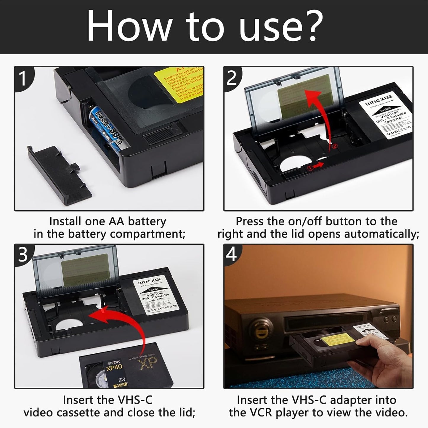 Bingxue Cassette 3 8mm/MiniDV/Hi8 VHS-C to VHS Adapter for SVHS Camcorders RCA + VCC Micro-Fiber Cloth NOT Compatible