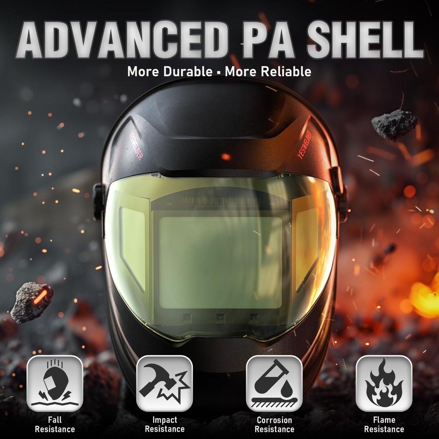 YESWELDER Intelligent Auto-Adjustment Auto-Darkening Welding Helmet, 180° Panoramic View, True Color 1/1/1/1, Internal Digital Display, Wide Shade 3/4-8/9-14, for MIG/TIG/Stick/Tack/Grind/Cut