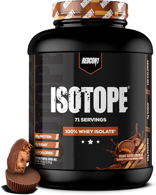 REDCON1 Isotope 100% Whey Isolate, Peanut Butter Chocolate - Keto Friendly Whey Protein Powder - Low Carb + Zero Added Sugar Whey Protein Isolate - Keto Protein Powder (71 Servings)