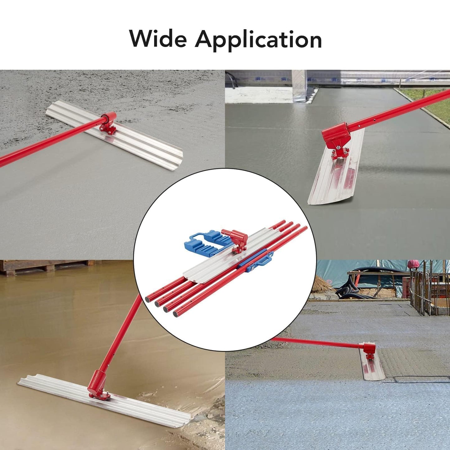 Garvee 36 x 8 Inch Magnesium Concrete Bull Float with Round Ends, Includes 4 Float Handle Bracket, Cement Finishing Tool Kit for Smooth Surface Work (Red)