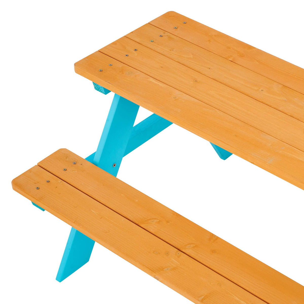 Teamson Kids - Wooden Outdoor Child Children Kids Picnic Table & Chair Bench Set - Brown/Aqua