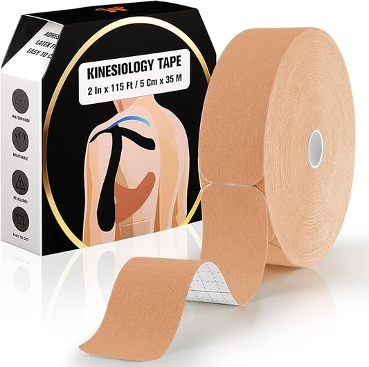Pro Kinesiology Tape Precut Bulk, 115Ft Athletic Tape for Muscle Joint Support, 140 Strips for Knee Wrist Back Shoulder, Beige