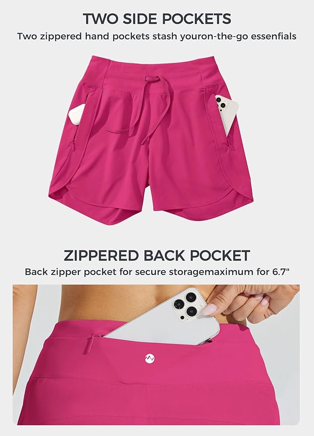 Willit Women's 7" Athletic Running Shorts Long Workout Hiking Shorts Quick Dry High Waisted Active Zipper Pocket(Small)