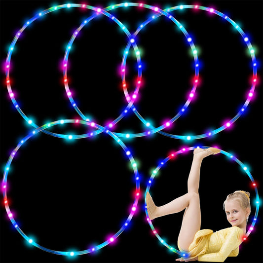 4Pack LED Hoop Dance Exercise Light Up Hoop for Kids Children, 24in Fitness Equipment Weight Loss Auto Color Changing Strobe Glow Light, 60cm for Hooper(Two AA Batteries are Needed. Not Included)