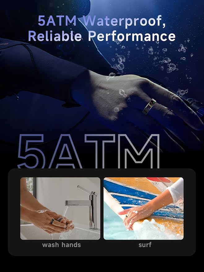 Smart Ring for Women Men, Health Ring with Colorful Display, Fitness Tracker with Heart Rate, Blood Oxygen, Sleep Monitor, No Subscription Fee, 5ATM Waterproof for iPhone & Android (Silver, 9)