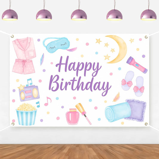 5 3ft Spa Happy Birthday Backdrop Spa Party Supplies for Girls Makeup Pajama Sleep Mask Pillow Photography Background