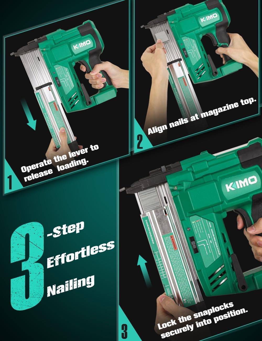 KIMO 2" Brad Nailer Cordless 18 Gauge w/ 20V Battery 2.0Ah X 2, 1000pcs Nails and Staples,180 Nails/min, 2 Firing Modes, Adjustable Nailing Depth, 2 in 1 Cordless Nail Gun and Stapler for DIY Project