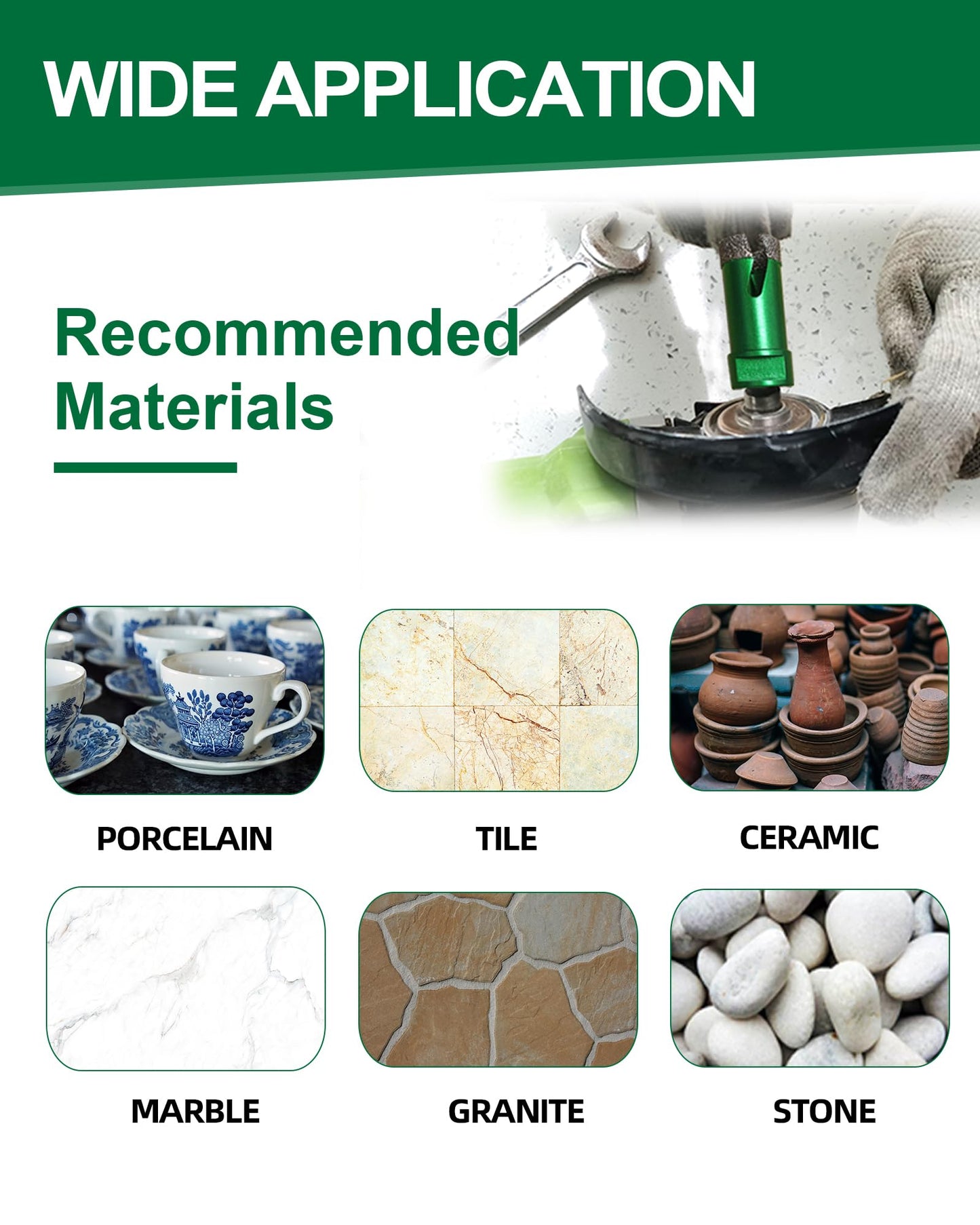 Tile Hole Saw Kit 15pcs - KURSTOL Diamond Core Drill Bits 6/6/8/20/25/35/50/75/102/127MM+4/5'' Finger Bit+2'' Chamfer Bit+2pcs 4-1/2'' Saw Blade+SDS for Tile Porcelain Ceramic Granite Marble