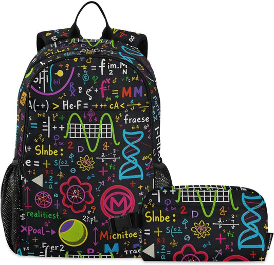 Backpack Set Pack ALAZA Colorful Math Science Geometric and Lunch Bag Back Bookbag Cooler Case Kits