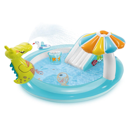 Intex Gator 6.6' x 5.6' x 4" Outdoor Inflatable Kiddie Pool Water Play Swim Center
