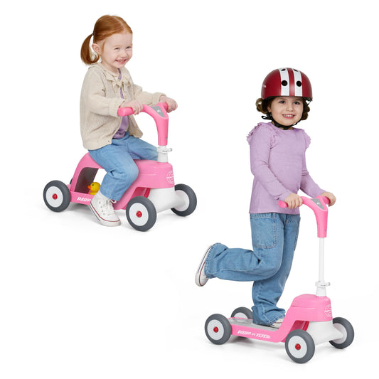 Radio Flyer Scoot 2 Scooter, Pink, for Kids Ages 1-4, Ride On Toy or 4-Wheel Kids Scooter, Durable Wheels and Frame, Converts Easily with Flip Deck, Toddler Ride On Toys (Amazon Exclusive)