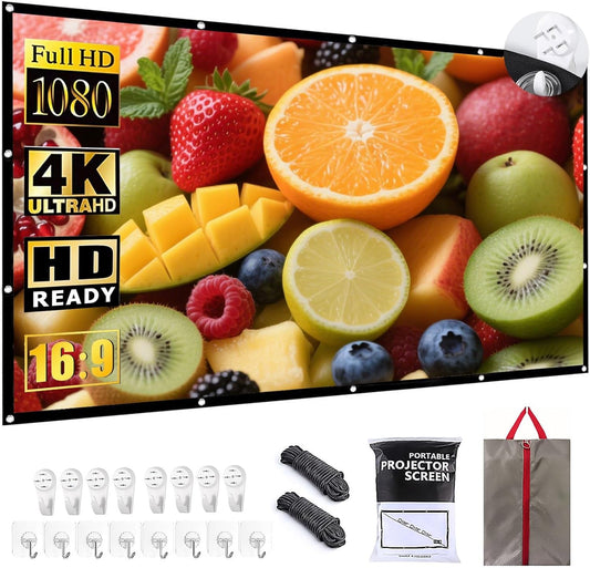 BooLooT 120 Inch 16:9 (120 inches) Projector Screen Portable Movies Screens Foldable Wrinkle-Resistant Fabric with Dual