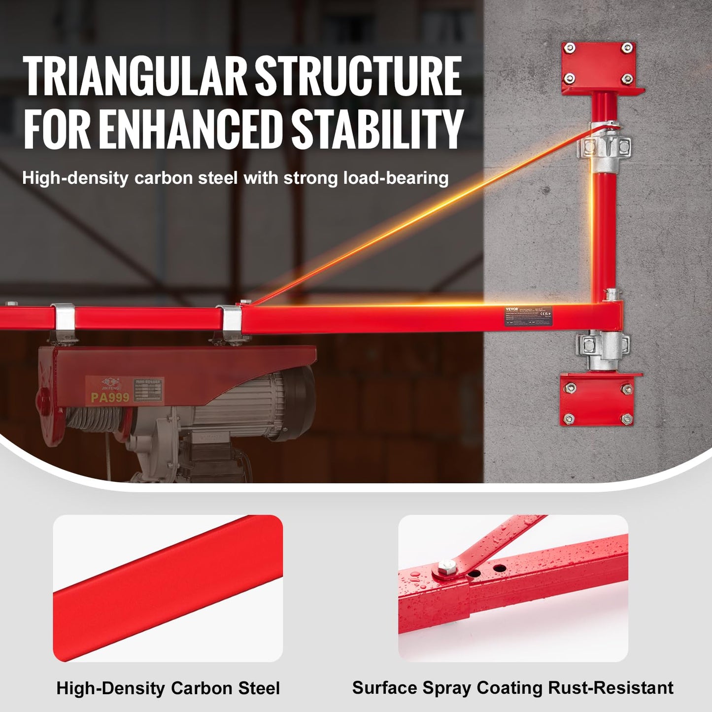 VEVOR Wall Mount Jib Crane, 1320 lbs Max Load Capacity Electric Scaffolding Lift, Electric Hoist Holder Swing Arm with Pole, Steel Hoist Frame, 180° Swivel Scaffold Lifting Arm for Electric Hoist