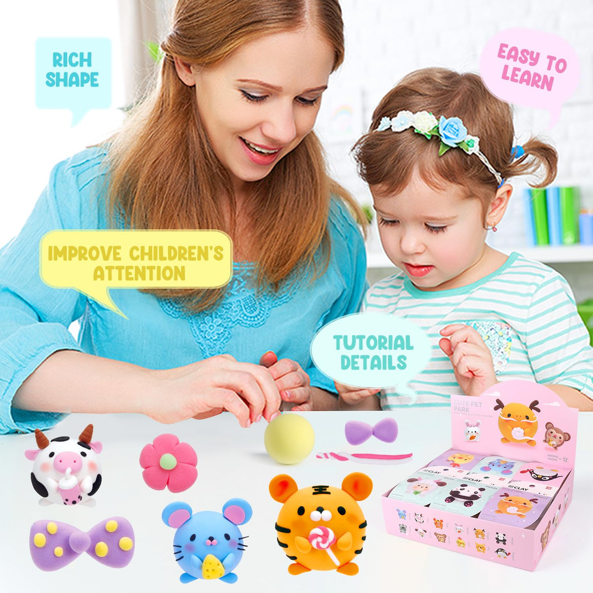 LOUFOR Air Dry Clay Kits - Modeling Clay for Kids, Ultra Light & Soft, Safe & Non-Toxic, DIY Airdryclay Kit with Sculpting Tools and Tutorials, Creatible Art Crafts Toys Gifts for Boys Girls