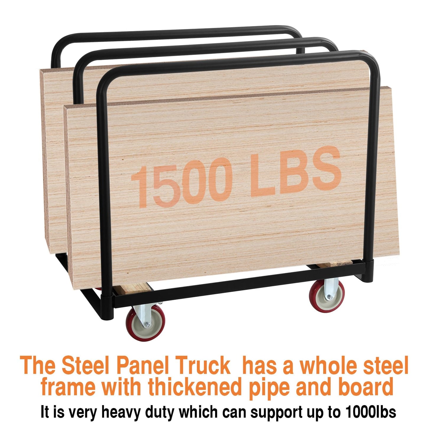 Drywall Cart Steel Panel Truck, 1500 Lbs Capacity, Heavy Duty Flatbed Dollies Carts with Wheels, Table Cart, Utility Tool Cart for Handling Wall Panel, Folding Table, Lumber, Mattress