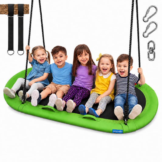 SereneLife Outdoor Spinner Saucer Tree Swing-Hanging Tree Oval Shaped Flying Saucer w/Rope Straps,Cushion Padded Metal Frame,Polyester Fabric Seat,for Kids & Adult-SereneLife SLSOVSWNG55GR (Green)