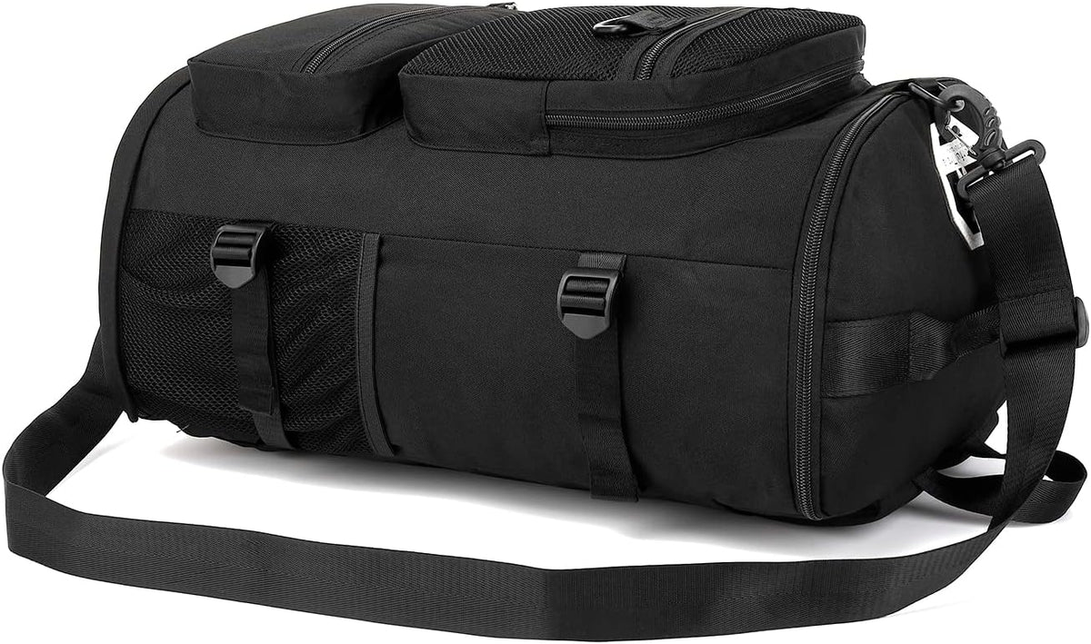 Backpack 4-Way Kalesi Gym Duffle Bag Waterproof with Shoes Compartment for travel Sport Hiking laptop (Black)