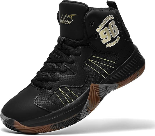 ASHION Kids Basketball Shoes Boys Girls Sneakers Mid-Top Lace Up Cushion Anti Slip Athletic Outdoor Sport Shoes for Unisex-Child