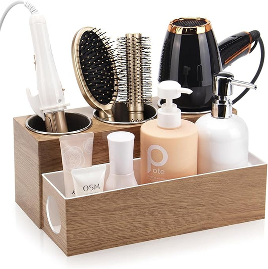 GFWARE Hair Tool Organizer - Bathroom Vanity Organizers and Storage, Hair Styling Accessories Hot Tools Organizer Hair Dryer, Blow Dryer, Curling Iron, Flat Iron, Hair Straightener, Wood