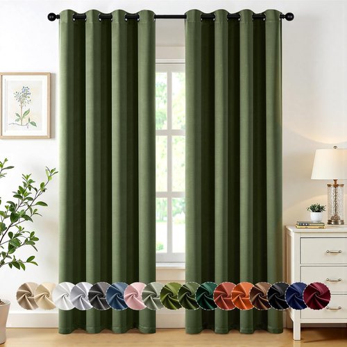MIULEE Olive Green Blackout Curtains - Thermal Insulated Room Darkening Drapes | 84 Inches Long, 2 Panels