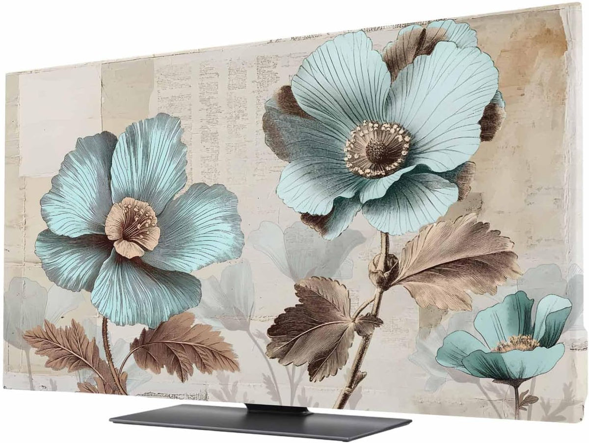 Yukro 85 Inch, 74"x42" Blue Broccoli Indoor TV Dust Cover, Vintage Flowers Victorian Style Elastic TV Dustproof Cover
