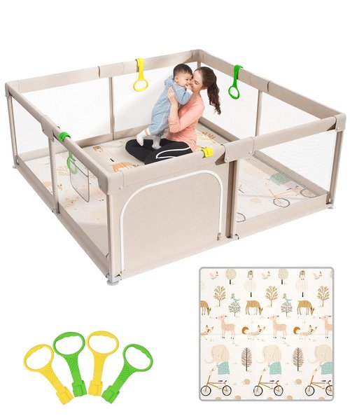 Mloong Baby Playpen - Extra Large 59x59 Inches Activity Center with Mat | Indoor & Outdoor Safety Fence