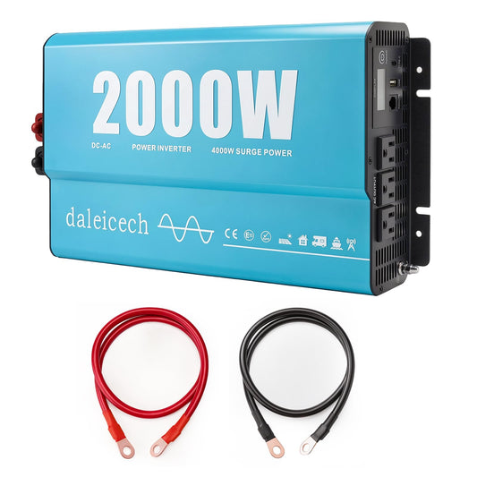 2000W Pure Sine Wave Inverter 12V DC to 120V AC, 4000W Peak, Power Inverter for RV Semi Truck Off-Grid Solar, Dual AC Outlets USB-C, Remote & LCD Display Ready, Full Protection
