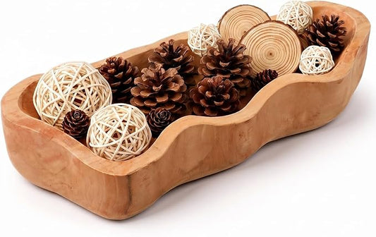 Nuogo 16 Inch Wavy Live Edge Dough Bowl Large Size Wood Rustic Dough Bowl Decorative for DIY Farmhouse Home Supplies Kitchen Decoration, Khaki