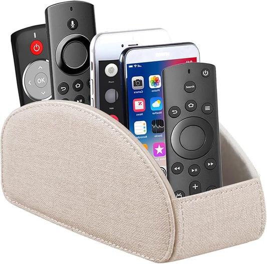 Remote Control Holder PU Leather TV Remote Caddy for Table 5 Compartments Nightstand Organizer for Bedroom Accessories/Bedside Remotes/Media Controllers/Office Supplies Decorations for Living Room