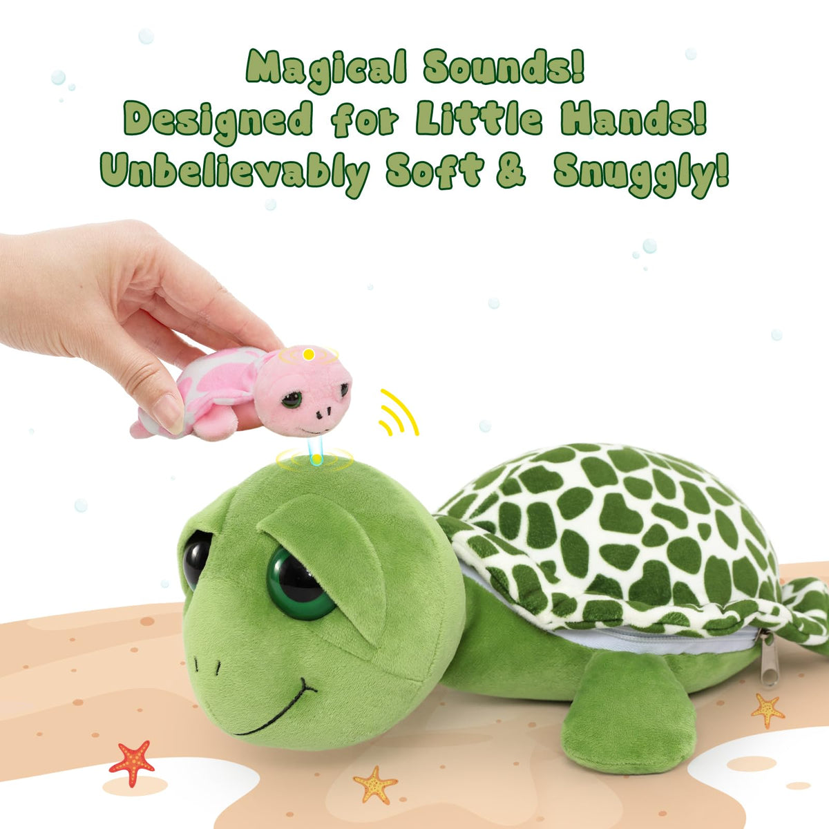 Karister 6Pcs Sound Turtle Plush Toy, 14" Talking Mother Turtle Stuffed Animal with 3 Baby Tortoise & 2 Eggs, Stuffed Educational Sea Creature for Kids, Ocean Plushies Gift for Birthday Christmas