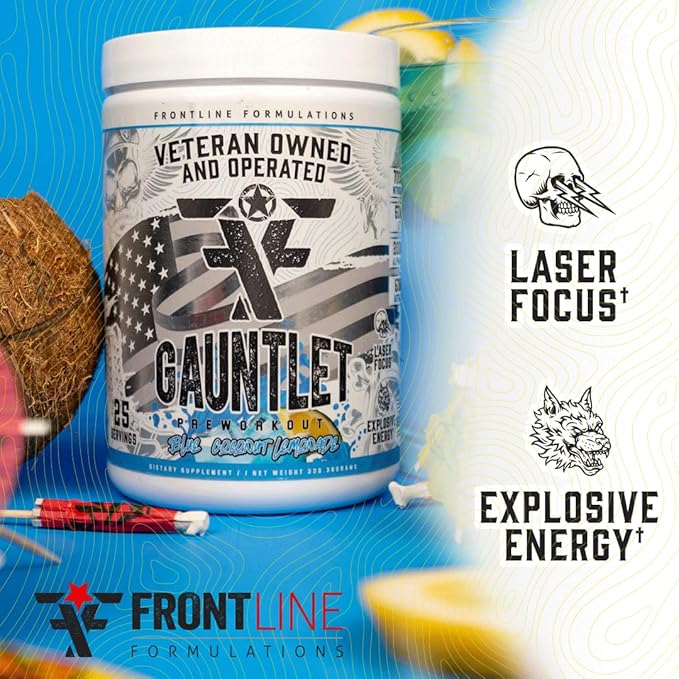 Gauntlet Pre-Workout Powder, Explosive Workouts, Laser Focus, Mid Stim, Amazing Flavor, Veteran Owned and Operated, Packaging May Vary (25 Servings, Strawberry Banana)