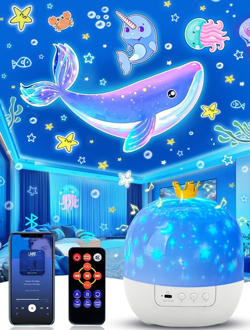 21 Sets of Films + Projector Night Light for Kids, Kids Night Light Projector, Ceiling, Remote Control & Bluetooth Speaker, 360° Rotating Lamp for Baby Girls Christmas, Nursery, Room Decor