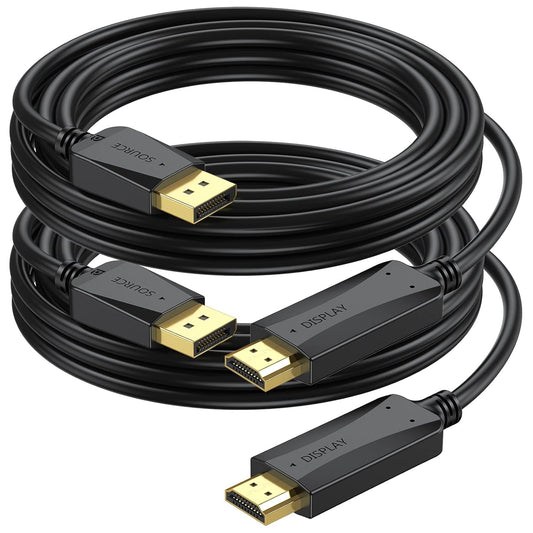 4K 10 2-Pack (4k, 2880P,2160P, 1440P, 1080P) DisplayPort to HDMI Cable Feet, DP (Display Port) to HDMI Cord Male