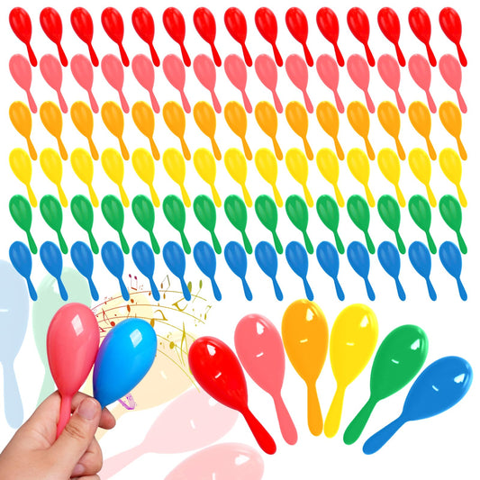 CONEHOY 150 Pcs 4 Inch Mini Maracas Plastic Noisemaker Musical Instruments Neon Maracas Shakers for Kids Birthday Party Classroom Mexican Fiesta Cinco De Mayo Party Favors