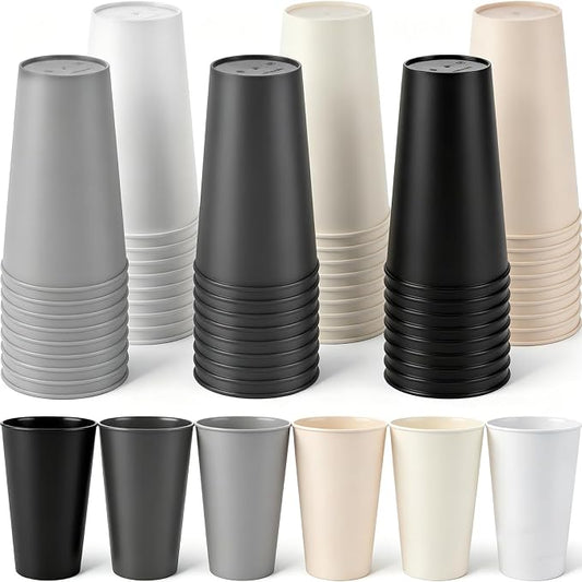 Yungyan 50 Pcs Unbreakable Plastic Cups 16oz Thickened Reusable Plastic Cup Stackable Water Tumblers Drinking Cup for Kitchen, Outdoor, Bpa-free, Dishwasher Refrigerator and Microwave(Gray Tones)