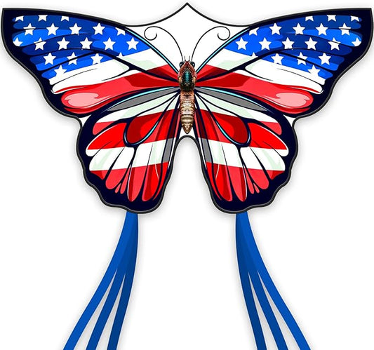 American Flag Butterfly Kite for Kids & Adults,Extremely Easy to Fly for Beginners，Outdoor Fun Kite Present Summer Kites Butterfly for Kids Toy