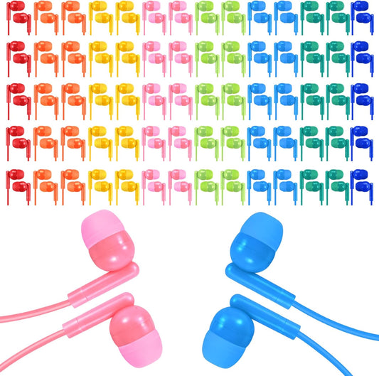 50 Pack 3.5 mm Earbud Bulk Kids Headphone for Classroom School, Wholesale Class Room Students Wired Earphones with Jack