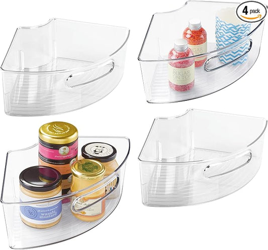 iDesign Plastic Lazy Susan Cabinet Storage Bin, 1/4 Wedge Container for Kitchen, Pantry, Counter, BPA-Free, 12.5 in x 6.75in x 4in Set of 4, Clear