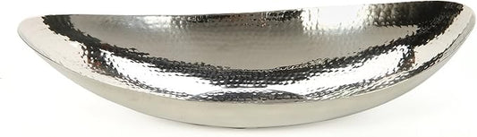 Hosley Hammered Stainless Steel Oval Bowl – 13.5” Decorative Centerpiece for Candles, Orbs, Potpourri & Table Styling | Modern Home & Event Décor