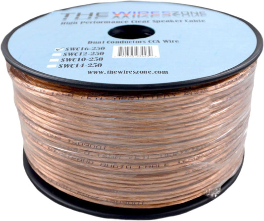 16AWG 16/2 (250 The Wires Zone Car Home Audio Speaker Wire Transparent Clear Cable Gauge feet)